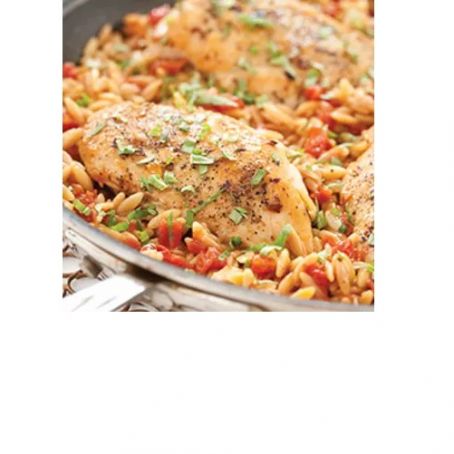 Skillet Chicken and Rice with Peas and Scallion